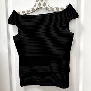 White House Black Market Black Ribbed Off the Shoulder Fitted Top Size XS